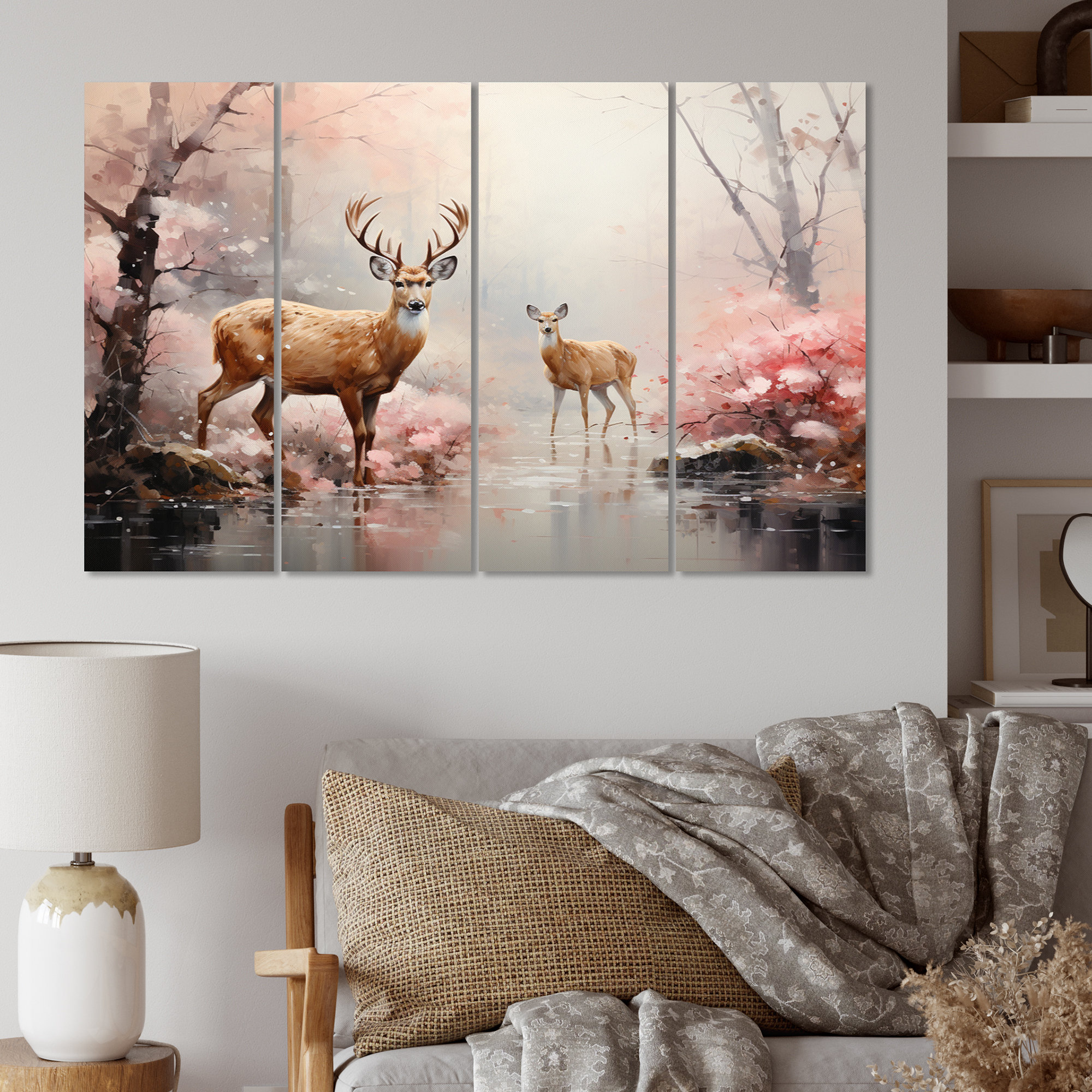 Design Art Pink Deer Gentle Wilderness I - Animals Wall Decor - 4 ...